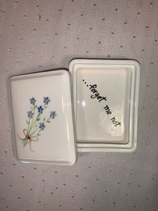 Vintage Porcelain Trinket Box Forget Me Not 4x3”