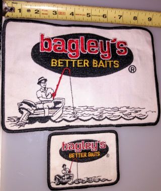 Rare 1970s Huge Vintage Bagleys Crankbait Fishing Lure Embroidered Patch Vtg 9 "