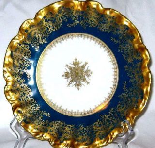 Antique Limoges Teal Heavy Gold Cabinet Plate Porcelain France Filligree