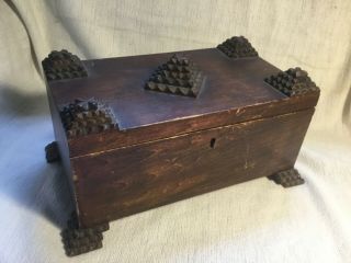 Antique Folk Art Chipped Carved Tramp Box With Feet 10 " X 6 " X 5 "