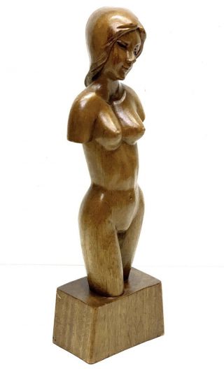 Vintage Hand Carved Nude Female Torso Bust Sculpture Art Solid Teak Wood 15 " T