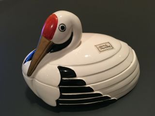 Vintage Fitz & Floyd White Egret Bird Figural,  Hand Painted Ceramic Trinket Box