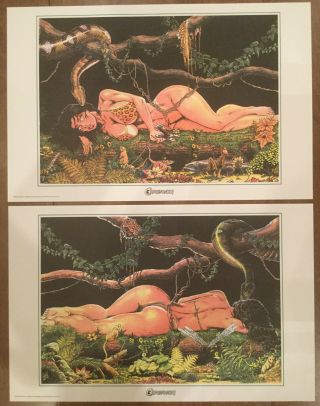 Cavewoman 2000 Basement Comics 2 Print Set W/original Envelope Nm Budd Root Rare