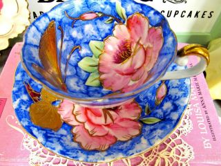 Trimont Occupied Japan Tea Cup And Saucer Painted Butterfly Pink Rose Teacup