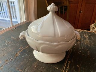 Rare Antique White Ironstone Covered Casserole Barlows Adriatic Eng.  8 - 27 - 1855