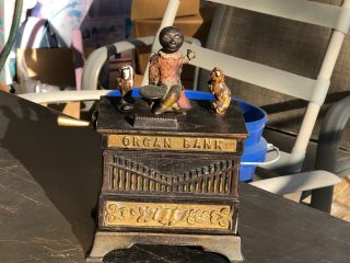 Antique Vintage Kyser & Rex Organ Bank Cast Iron Mechanical Bank 1882