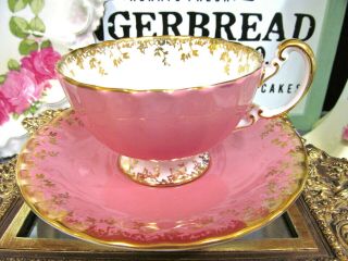 Aynsley Oban Shape Tea Cup And Saucer Pink Teacup Gold Gilt England 1930s