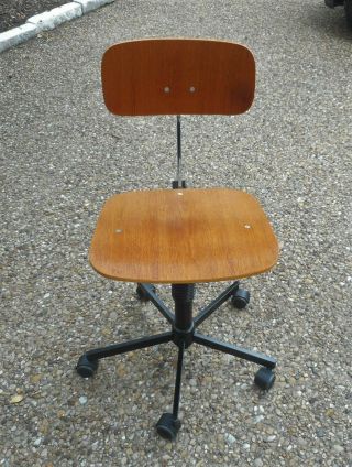 Vintage Kevi Danish Teak Desk Chair Mid - Century Modern Jorgen Rasmussen Chrome