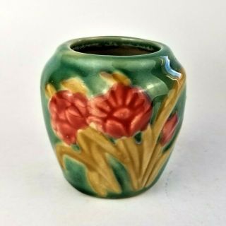 Vintage Small Ceramic Bud Vase Majolica? Green Glazed Vase With Lilies