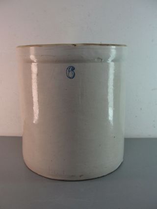 ✨ Antique 6 Gallon Salt Glazed Pickling Jar Crock Stoneware Primitive White Blue