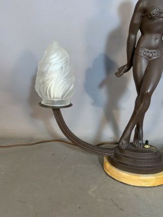 Vintage ART DECO Style BRONZED Spelter NUDE LADY Old DANCER STATUE Figural LAMP 3