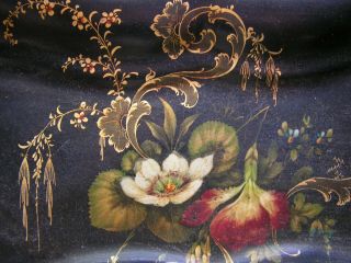 Antique English Papier Mache Small Tray Hand - Painted Flowers & Peacock,  Gilded