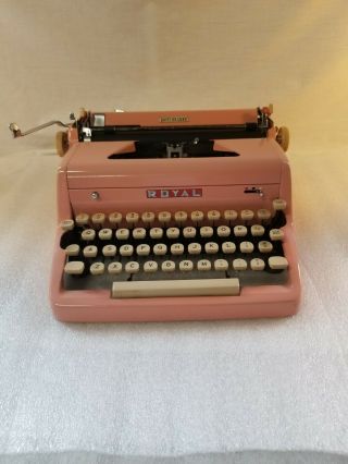 Vintage 1955 - 57 Pink Royal Quiet De Luxe Portable Typewriter