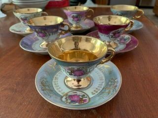 Vintage Royal Crown Tea Cup And Saucer Gold Gilt Set Of 6