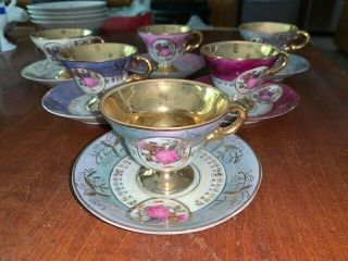 Vintage Royal Crown Tea Cup and Saucer Gold Gilt Set of 6 2