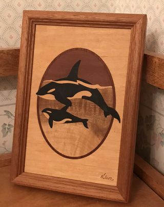 Hudson River Inlay Orcas By Marquetry Artist Jeff Nelson Wood Art