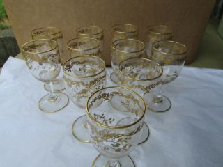 11 Antique French Crystal Cordials With Gold Gilding