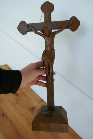 Antique Old Vintage Hand Carved Wooden Jesus Christ Crucifix Church Altar Cross
