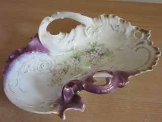 Antique Victorian C.  T.  Carl Tielsch Germany Porcelain Floral Fancy Large Dish 14