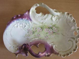 Antique Victorian C.  T.  Carl Tielsch Germany porcelain floral Fancy large Dish 14 2