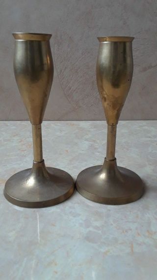 Vintage Brass Tulip Candlestick Holder Set,  2 Metal Taper Candle Holders