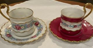 Two European Continental French Antique Porcelain Miniature Cups And Saucers