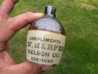 Antique Stoneware Mini Whiskey Jug Advertising Vintage Kentucky Pottery Bottle