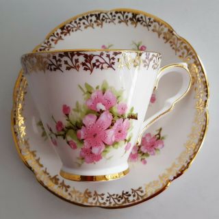 Collingwoods Bone China England Teacup & Saucer Pink Floral Vintage Tea Cup