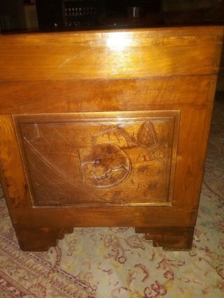 Large Vintage Hand Carved Chinese Camphor Wood Storage Trunk Hope Chest 3