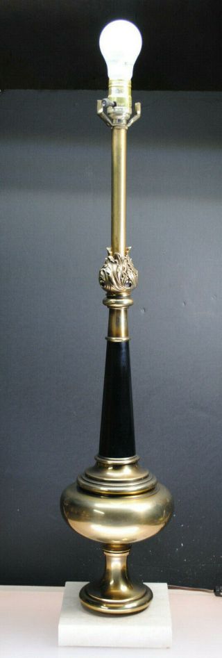 Antique Stiffel Brass Mid Century Lamp With Carrara Italian Marble Base
