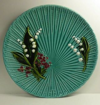Antique German Majolica Pottery Plate Painted Lily Of The Valley Marie Louise