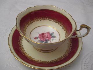 Paragon Tea Cup With Saucer Deep Red Double Warrant