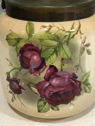 Gorgeous Antique Vintage c.  1900’s Biscuit Barrel With Red Roses Made In England 2