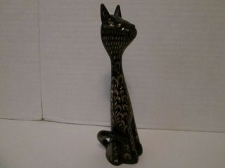 Vintage Etched Black Enamel Over Brass - Cat Figure