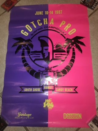 Vintage 1987 Gotcha Pro Surf Contest Poster 1980s 80s South Shore Hawaii