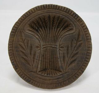 Antique 19th Cent Large Carved Wood Butter Print Stamp Mold W/wheat Sheaf 2 Yqz