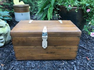Vintage Solid Wood Storage Chest Box 21.  5 " X 11.  75” Crate Hardware Hand Made
