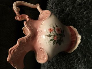 Vintage Large Water Wash Basin Set Pitcher & Bowl White Pink Flowers R S Prussia