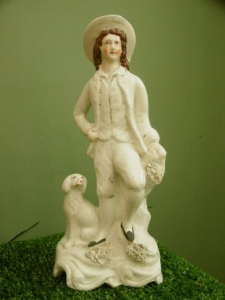 Mid 19thc Staffordshire Male Figure With Dog Sitting At Feet