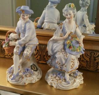 Vintage Sitzendorf Germany Porcelain Man And His Lady Picking Flowers.  Marked