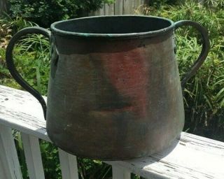 Vintage Antique Primitive Hand Hammered Copper Kettle Pot Cauldron Dovetailed
