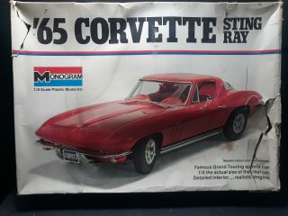 88 - 6vintage Monogram 1/8 Scale 1965 Corvette Stingray Model Kit Complete Unbuilt