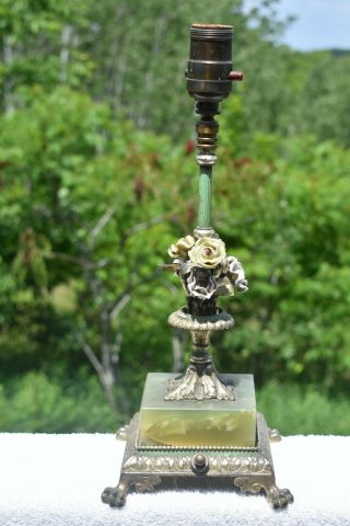 Ormolu Antique Green Marble And Brass Victorian Table Lamp Orig.