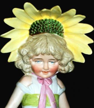 Antique German Victorian Sunbonnet Piano Baby Girl Doll Bisque Figurine