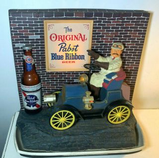 Vtg 1960 Pabst Blue Ribbon Beer Old Time Jalopy Car Sign Display Motion Light