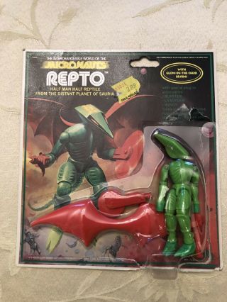 Vintage 1979 Micronauts Repto Figure With Card On Back