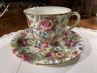 Royal Winton England Summertime Chintz Floral Teacup & Saucer Set 1930s Teatime