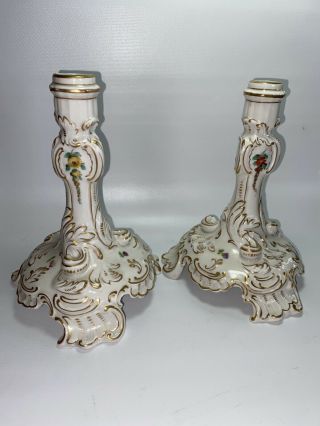 Antique Dresden German Porcelain Candle Holder Pair 7”