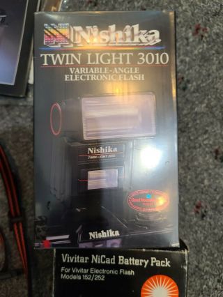 Vintage Nishika 3 - D N8000 Camera,  Flash,  Charger,  Battery Pack. 3