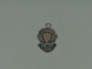 Large Antique Sterling Silver & Rose Gold Watch Fob Medal Shield 1896 Necklace